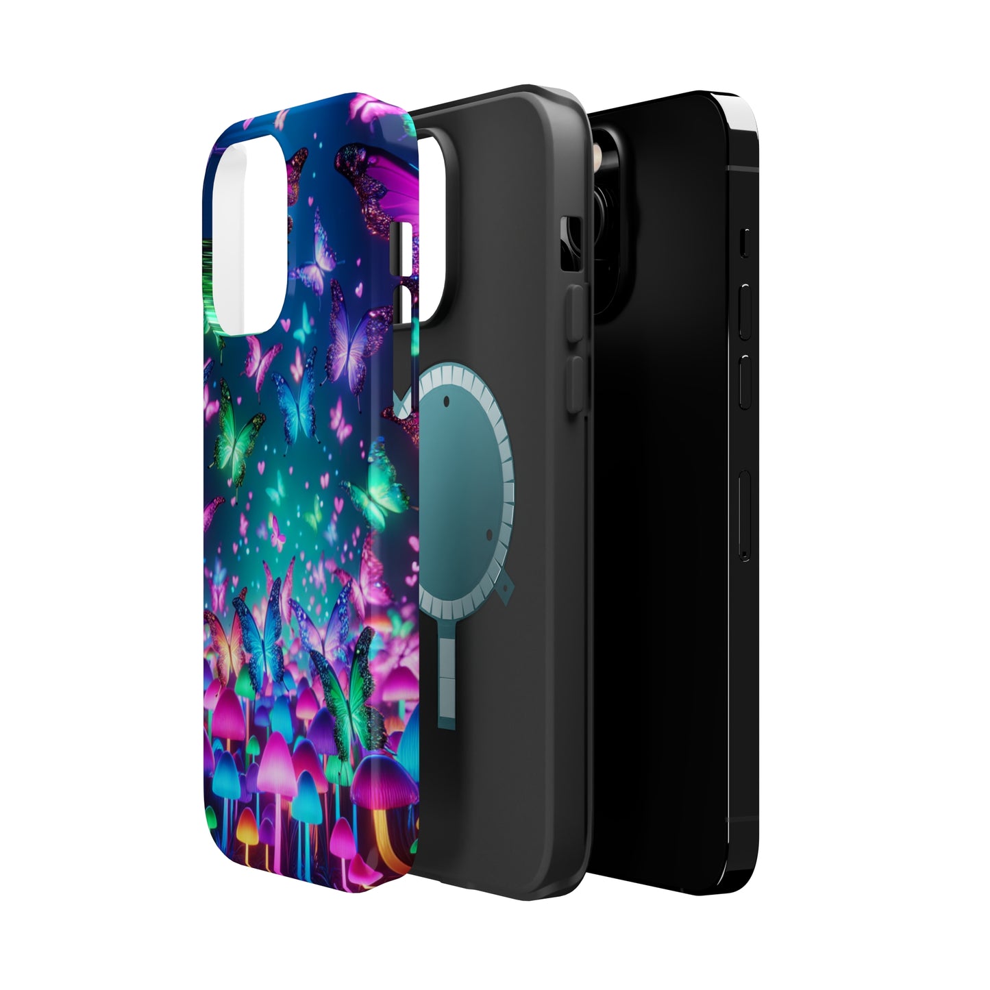 Neon Eden. Neon Butterflies and Mushrooms Premium Art Magsafe Magnet Tough IPhone 13 14 15 Pro Plus Max and Mini in Matte and Glossy Phone cases