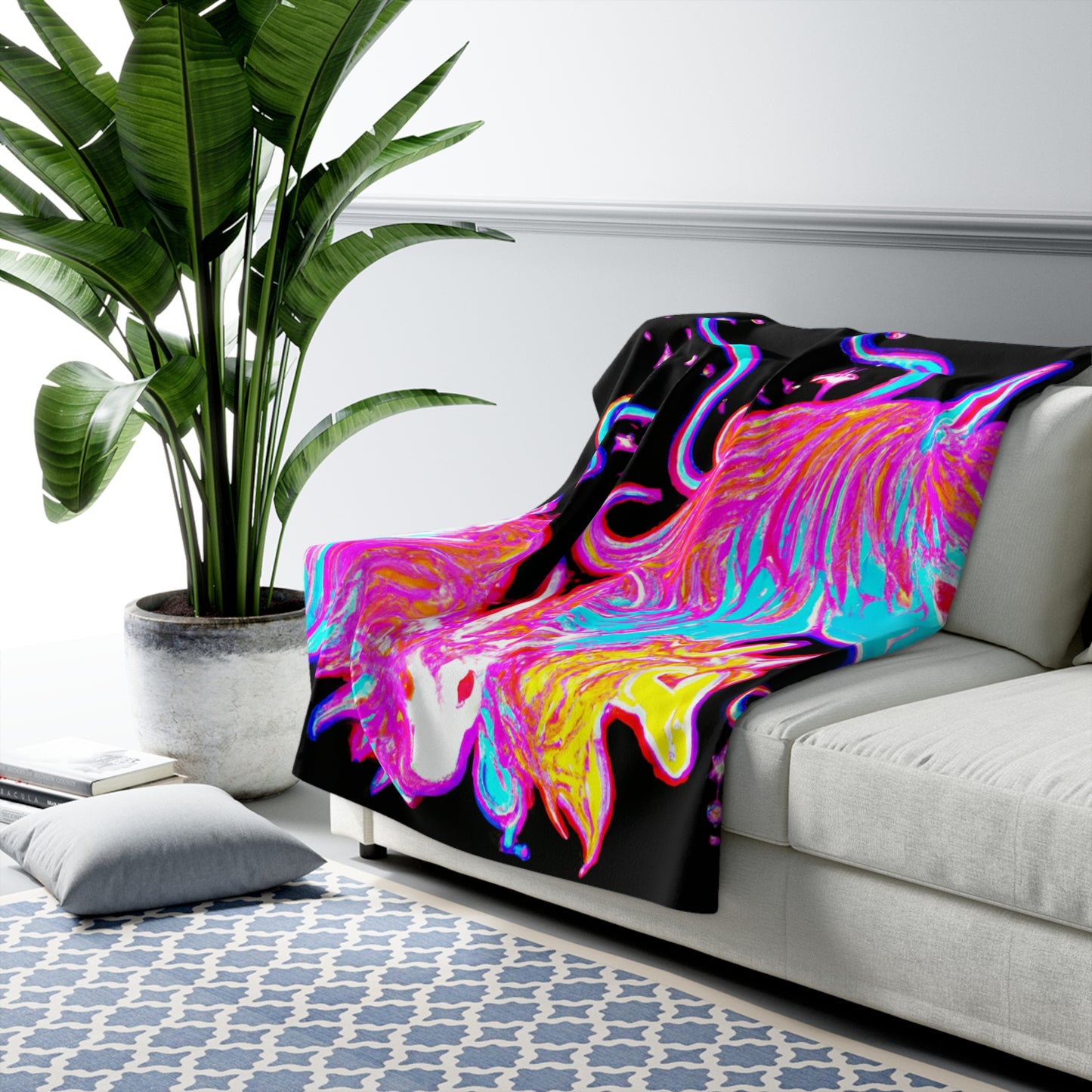 Neon Dreaming Unicorns - NEON Unicorns Art Sherpa Blanket