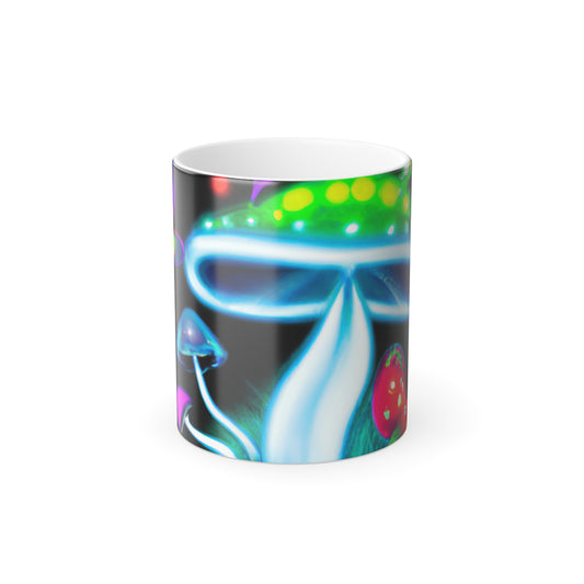 'Fantasia in Neon'. Mushrooms & Butterflies 11oz Color Morphing Mug