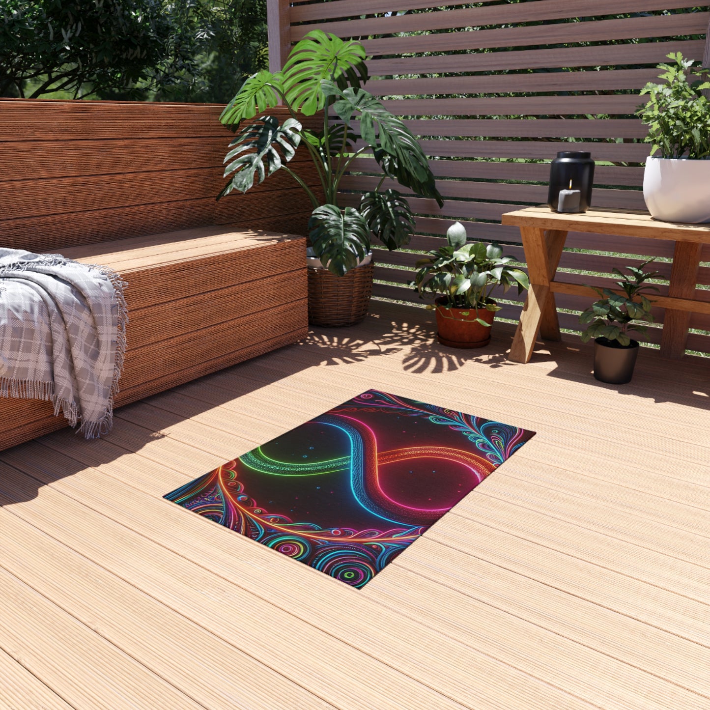 Neon Vortex Infinity. Infinity Patterns Outdoor Rug