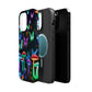 "Neon Burst Wonderland". Neon Butterflies and Mushrooms Premium Art Magsafe Magnet Tough IPhone 13 14 15 Pro Plus Max and Mini in Matte and Glossy Phone cases