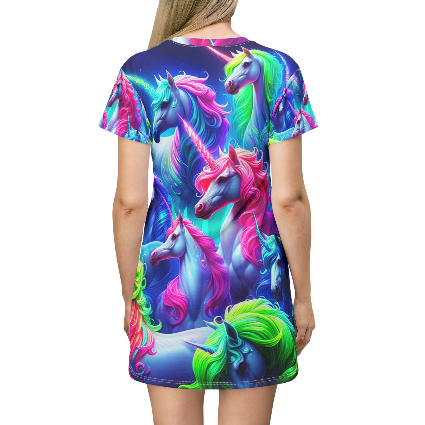 Neon Mirage Unicorns Neon Unicorns Womans T Shirt Dress