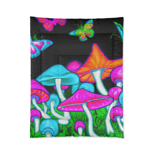 Neon Flight of Fancy. Butterflies & Mushrooms Comforter Blanket