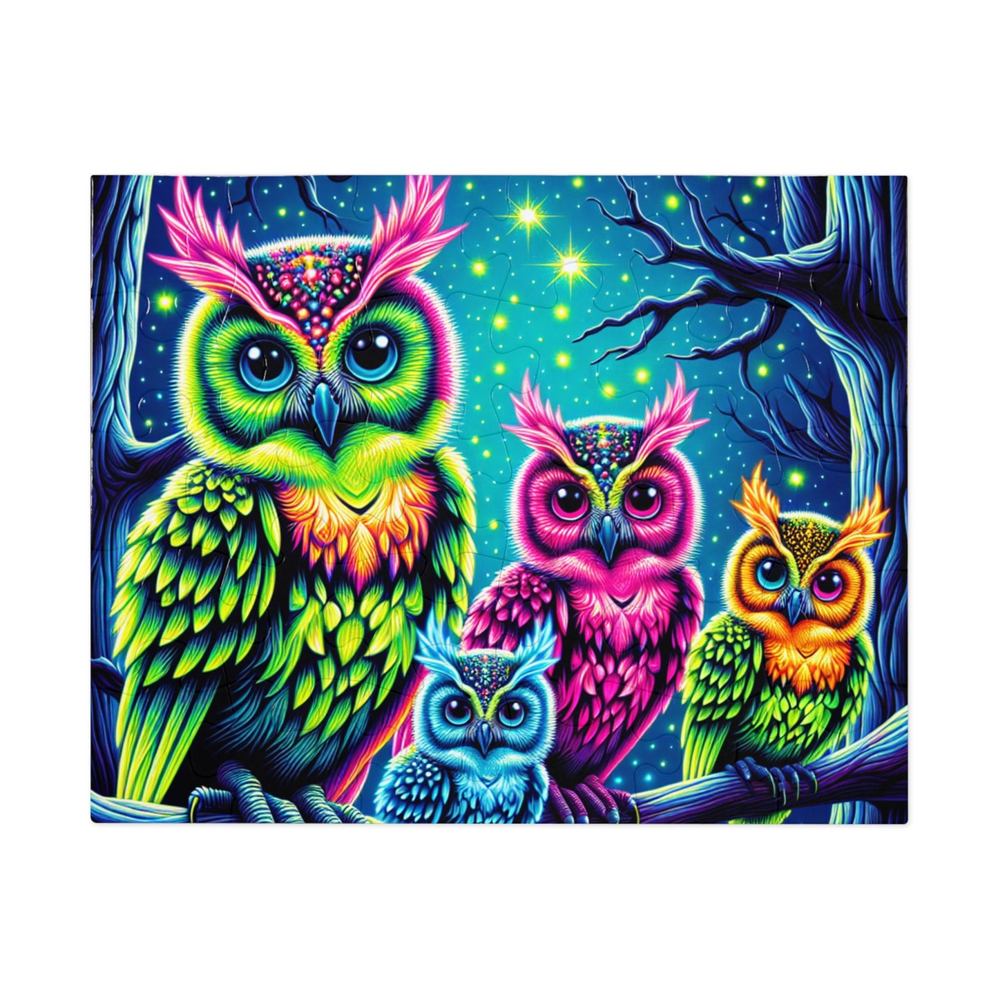 Vibrant Neon Owls - Neon Owls Puzzle 30, 110, 252, and 1000 Pieces