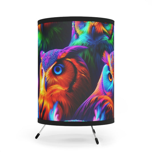 Neon Nocturnal Visions - NEON Owls Art Tripod Lamp