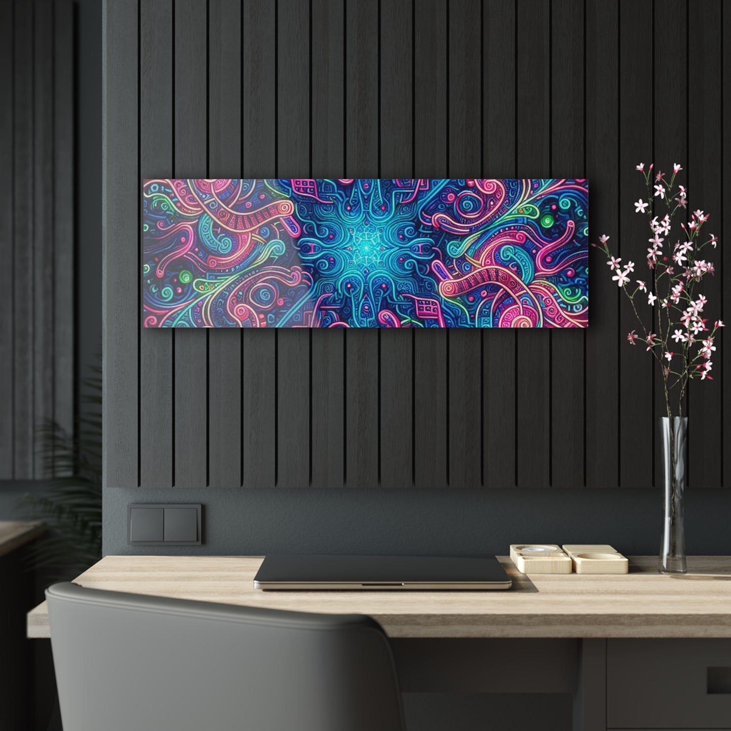 Infinite Tilted Prismatic Neon Transcendence. Trippy infity Pattern 1/4" Glossy Acrylic Art