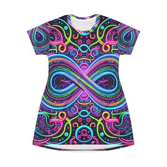 Vivid Neon Vortex Palette. Infinity Patterns Womans T Shirt Dress