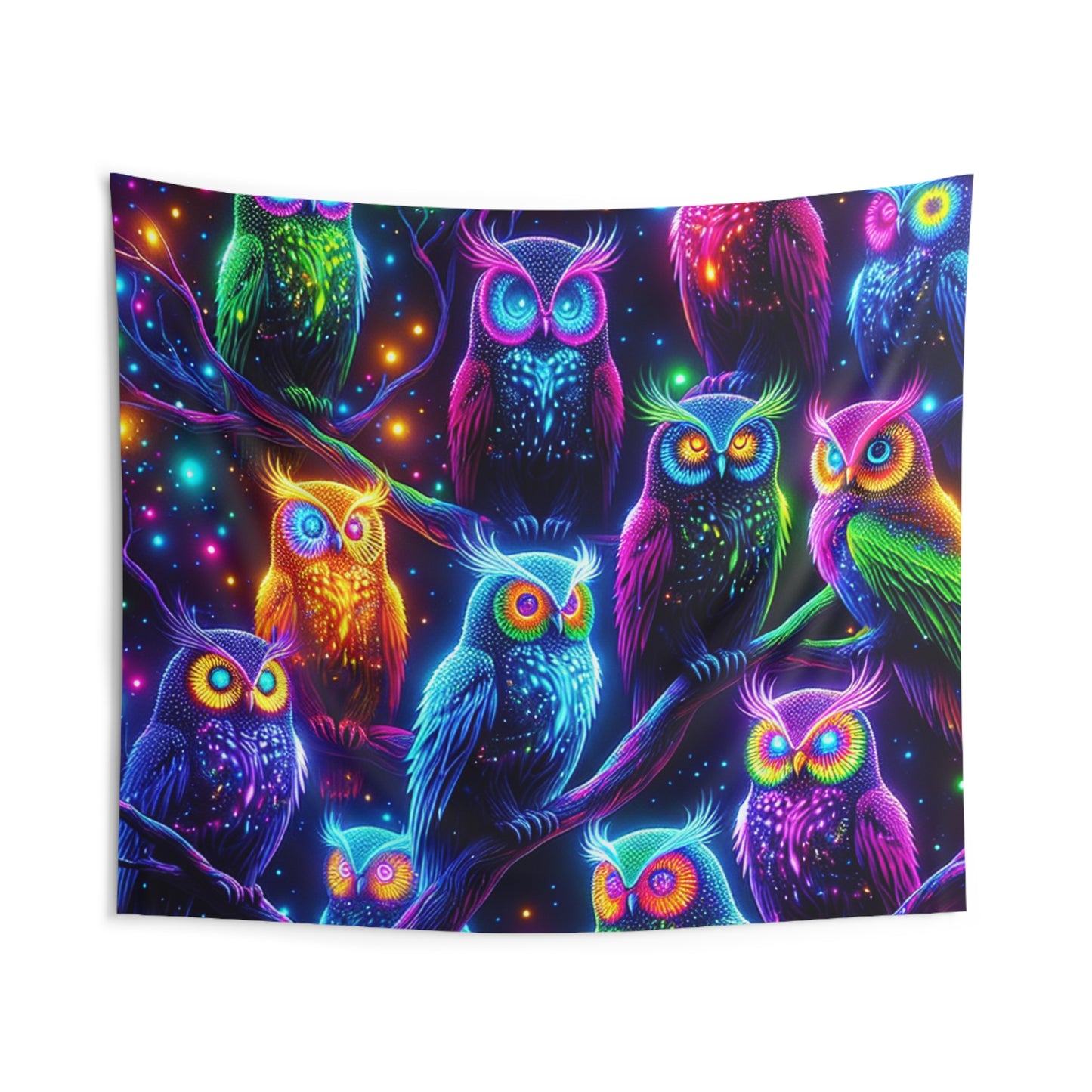 Night Glo Owls. NEON Owls Art Tapestry
