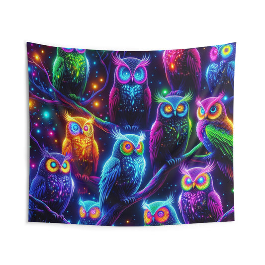 Night Glo Owls. NEON Owls Art Tapestry