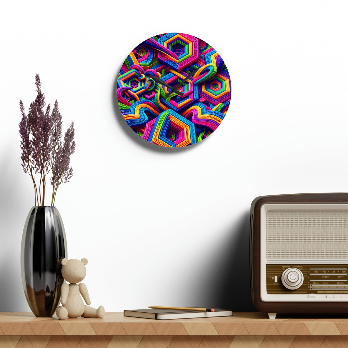 Neon Infinity Splatter Infinity Patterns Art Acrylic Clock