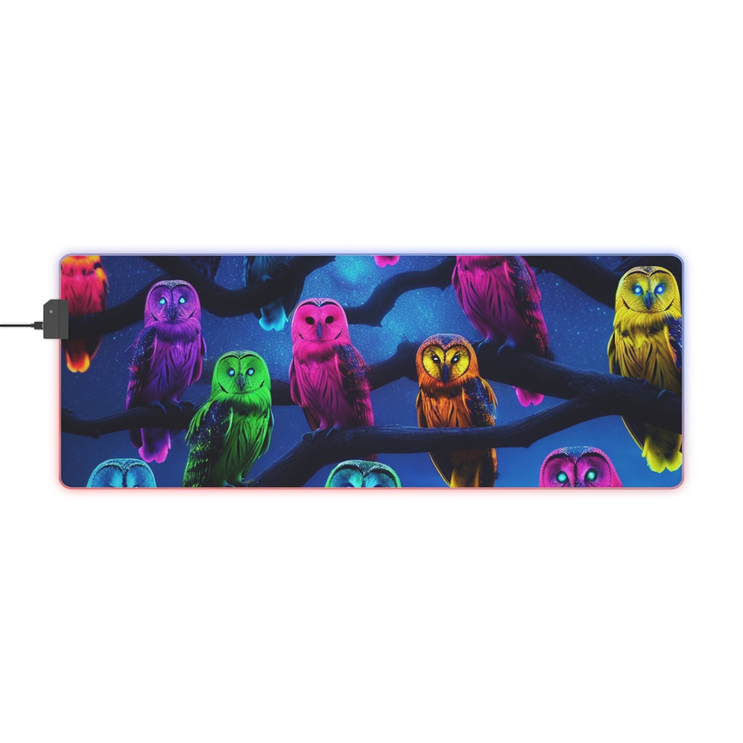 "Neon Nocturne" NEON Owls Art LED Mousepad