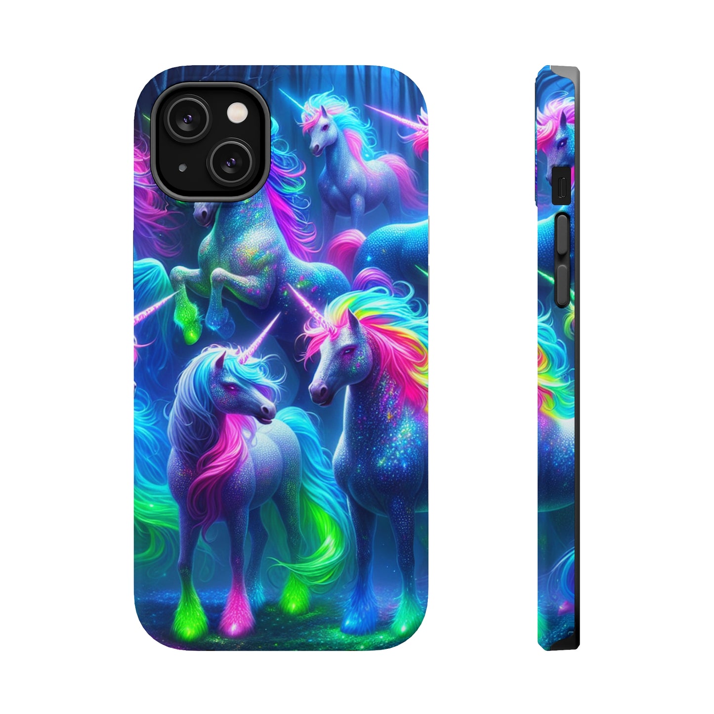 Vivid Dreamscape of Neon Unicorns Neon Unicorns Premium Art Magsafe Magnet Tough IPhone 13 14 15 Pro Plus Max and Mini in Matte and Glossy Phone cases