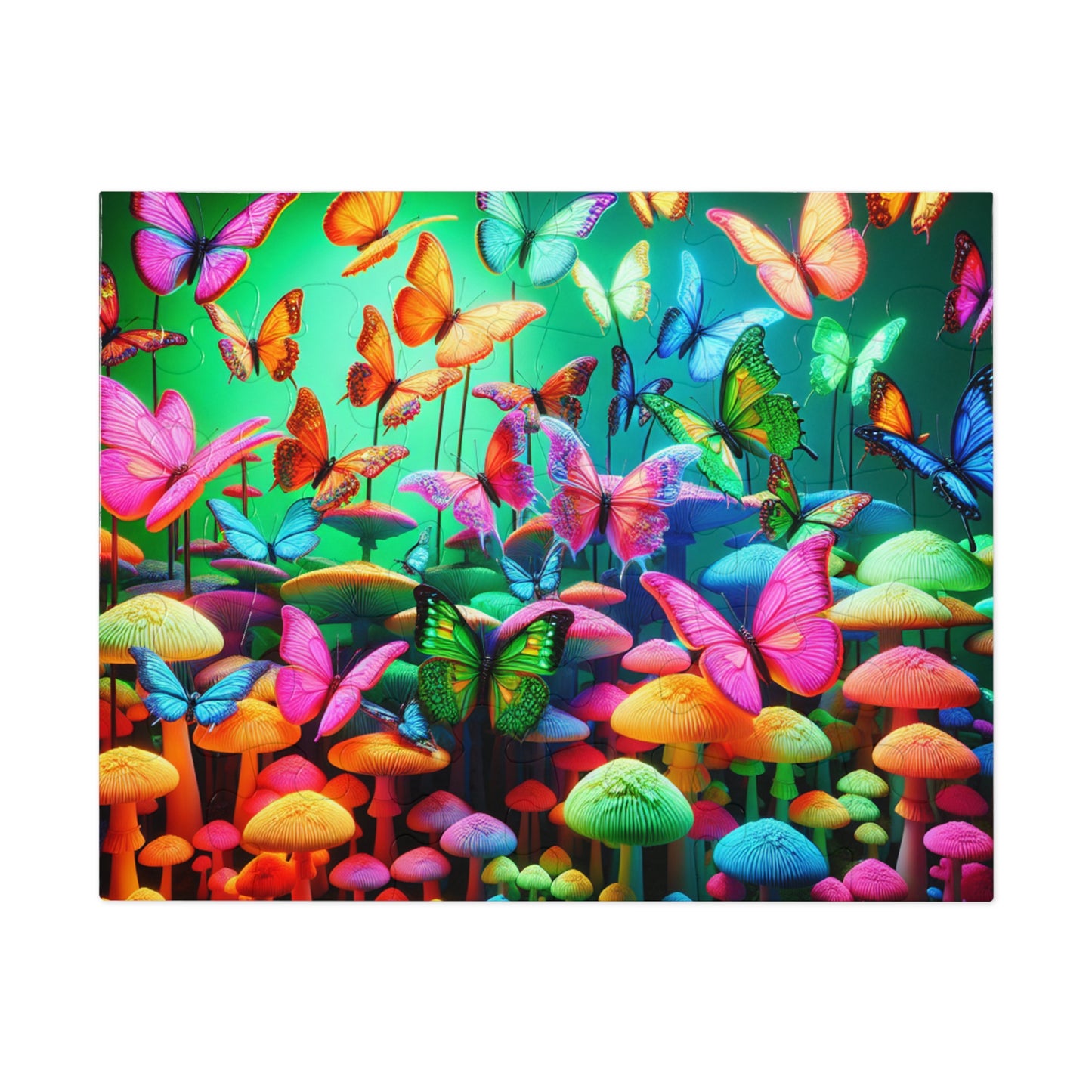Neon Splendor. - Neon Butterflies and Mushrooms Puzzle 30, 110, 252, and 1000 Pieces