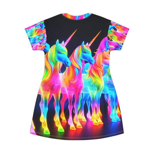 Rainbow Glitter Circus Unicorns Neon Unicorns Womans T Shirt Dress