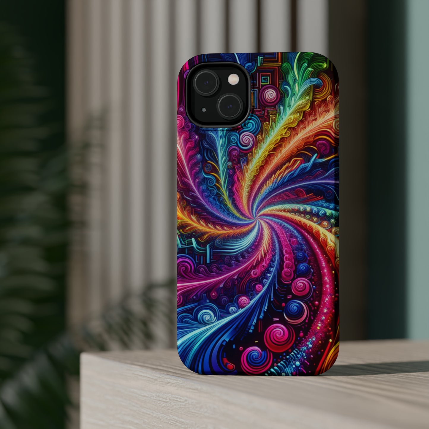 Infinite Neon Ravelry. Neon Trippy Infinity Patterns Premium Art Magsafe Magnet Tough IPhone 13 14 15 Pro Plus Max and Mini in Matte and Glossy Phone cases