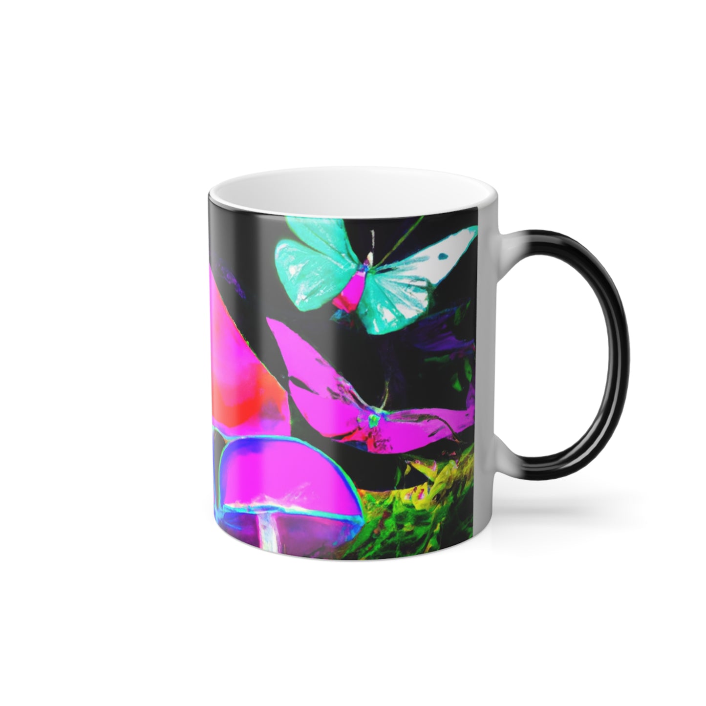Neon Fantasia. Mushrooms & Butterflies 11oz Color Morphing Mug