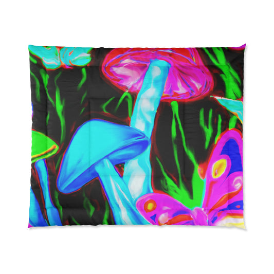 "Neon Butterflies and Mushrooms Mural" Butterflies & Mushrooms Comforter Blanket