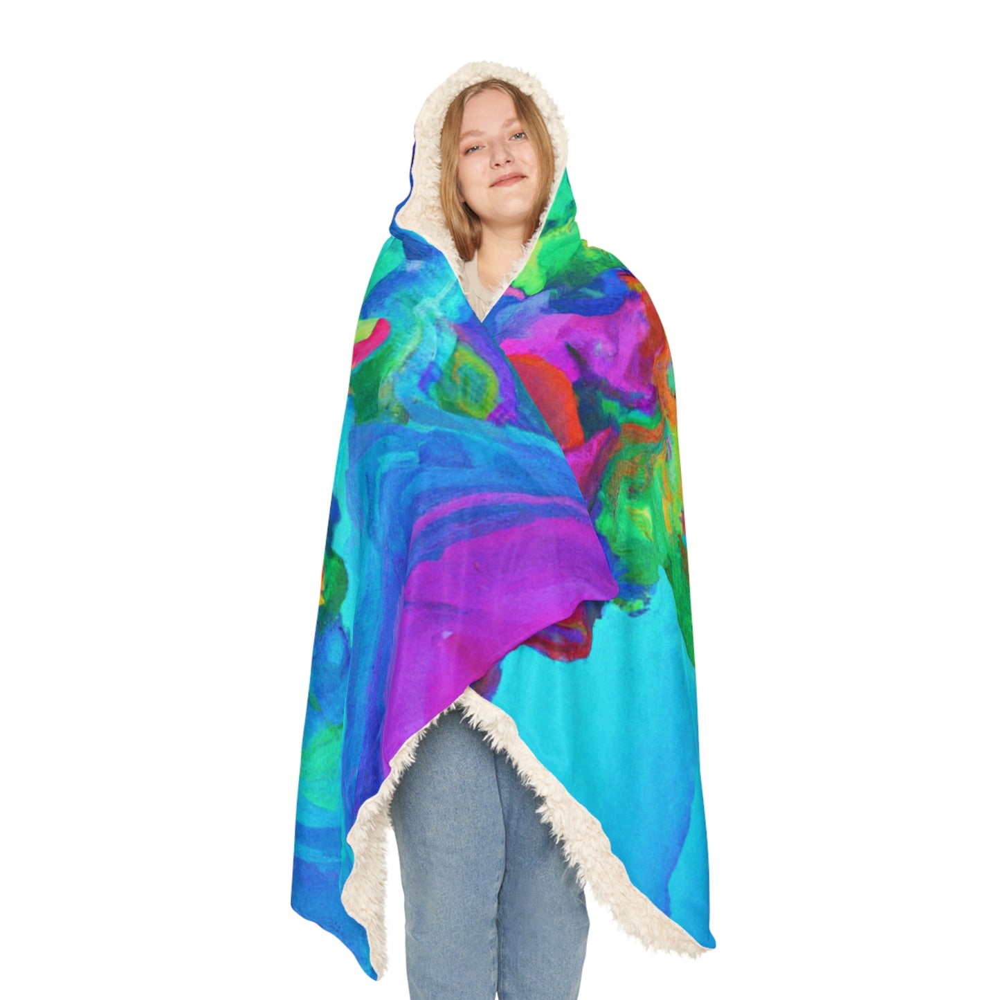 'Cyber Glow Vibes' - NEON Art Hooded Snuggle Blanket