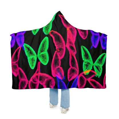 "Vivid Nebula of Butterflies" - NEON Butterflies Art Hooded Snuggle Blanket