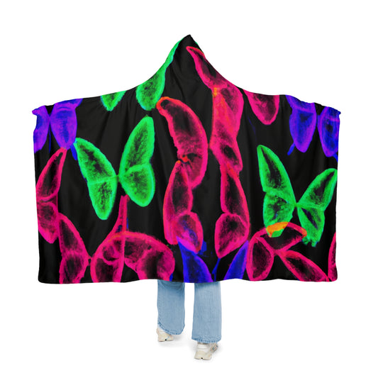 "Vivid Nebula of Butterflies" - NEON Butterflies Art Hooded Snuggle Blanket