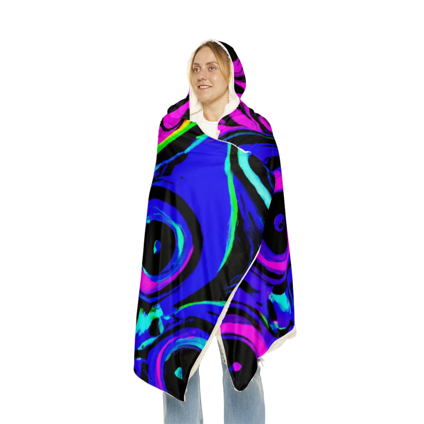 Electric Nocturne. - NEON Owls Art Hooded Snuggle Blanket
