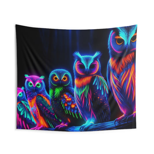 Neon Nightowls. NEON Owls Art Tapestry