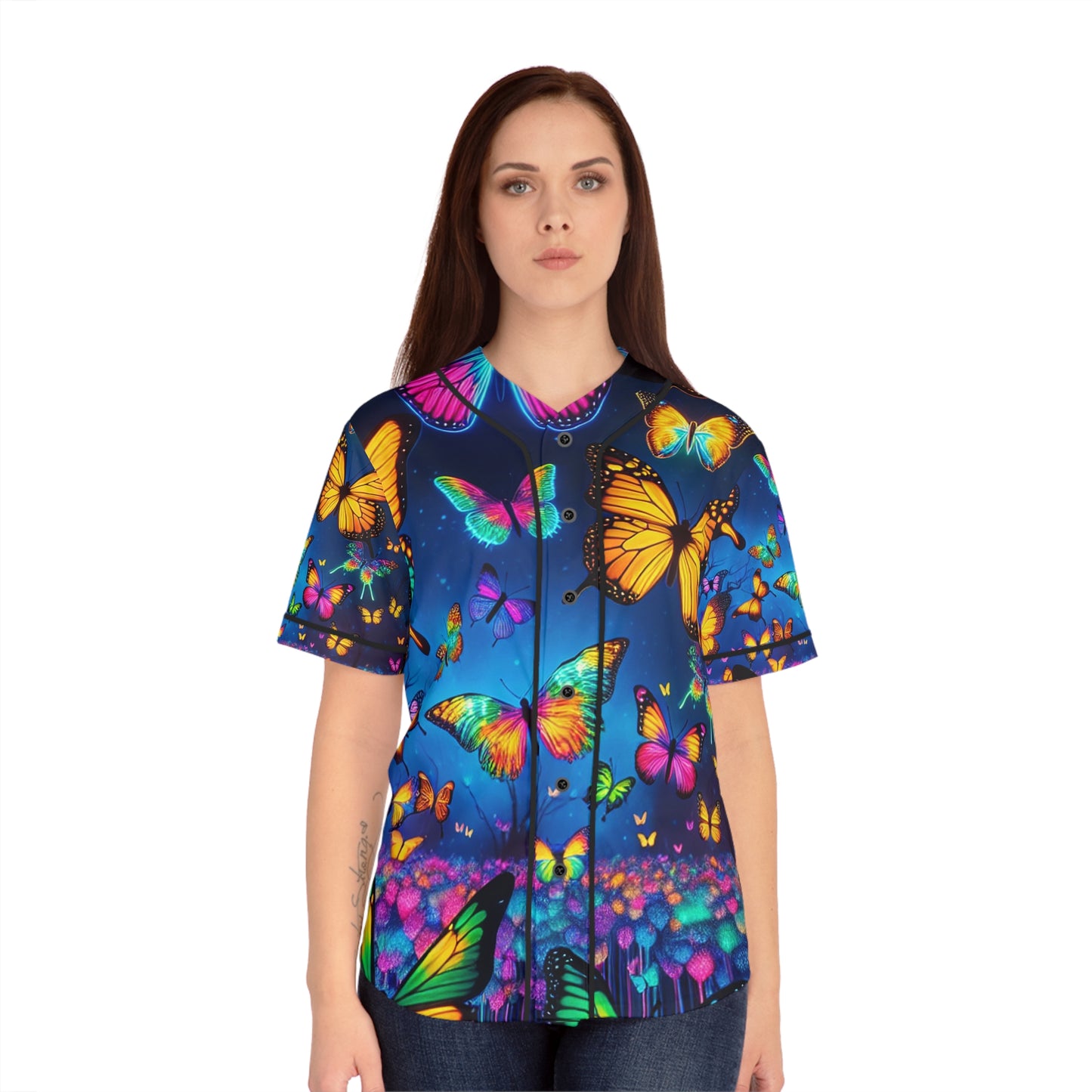 Vibrant Nebulae of Neon Butterflies Neon Butterflies Womans Jersey
