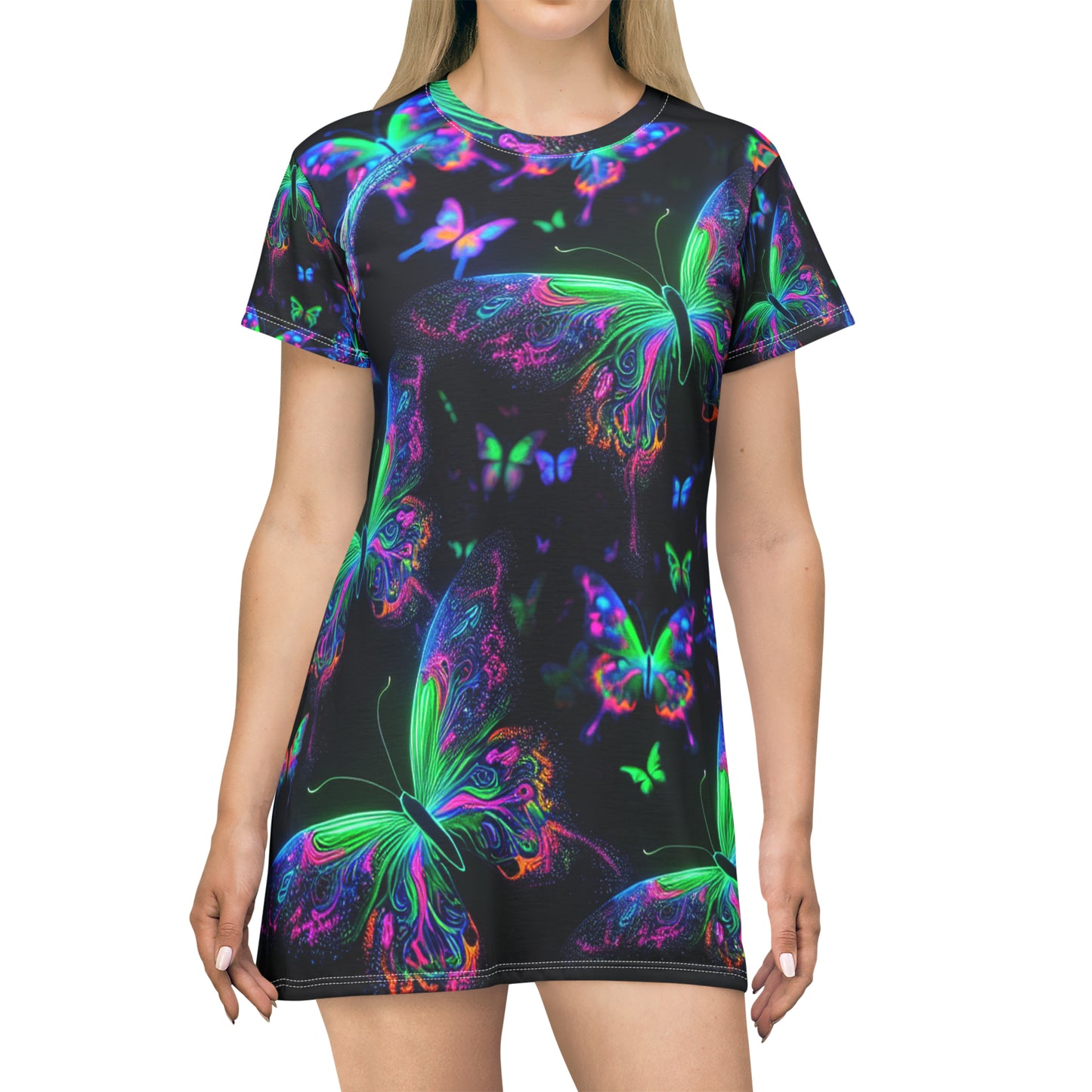 Neon Flight of Fancy. Neon Butterflies Womans T Shirt Dress