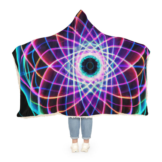 "Electric Universe" - NEON Infinity Patterns Art Hooded Snuggle Blanket