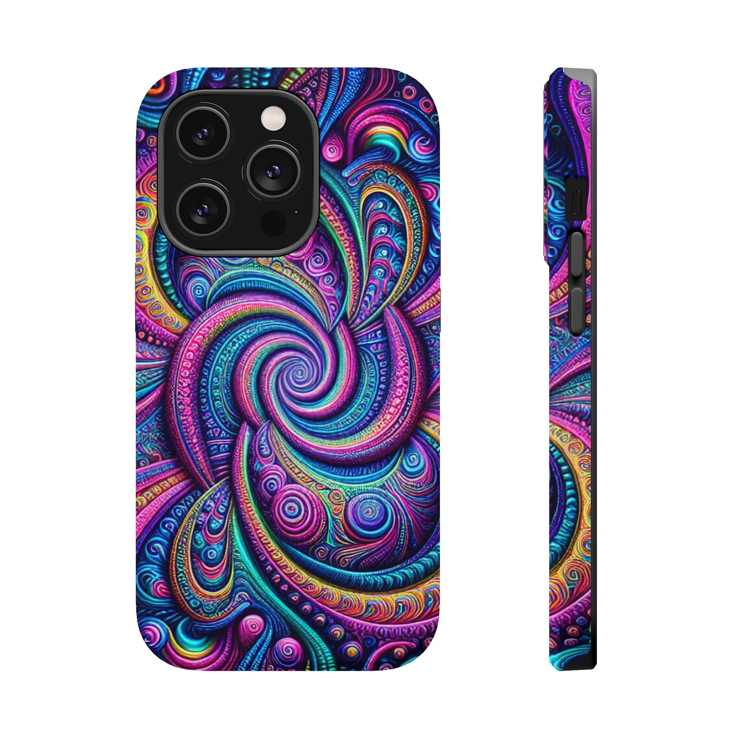Cosmic Quasar Dreams. Neon Trippy Infinity Patterns Premium Art Magsafe Magnet Tough IPhone 13 14 15 Pro Plus Max and Mini in Matte and Glossy Phone cases
