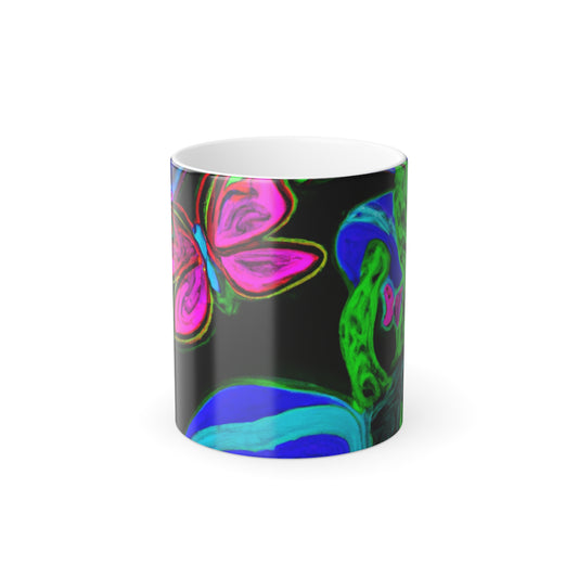 "Neon Nature Splendor" Mushrooms & Butterflies 11oz Color Morphing Mug
