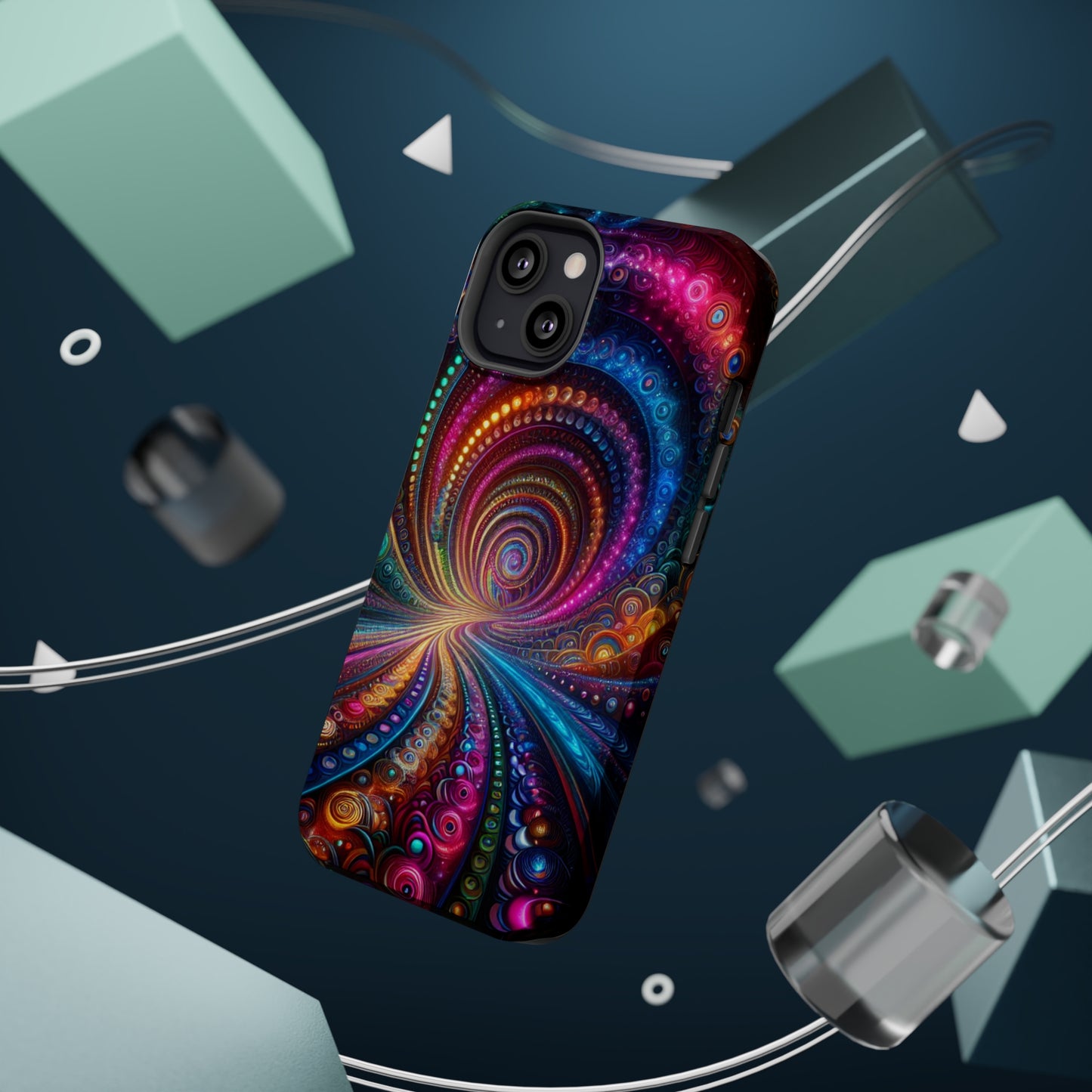 Neon Eternal Infinity Oasis. Neon Trippy Infinity Patterns Premium Art Magsafe Magnet Tough IPhone 13 14 15 Pro Plus Max and Mini in Matte and Glossy Phone cases
