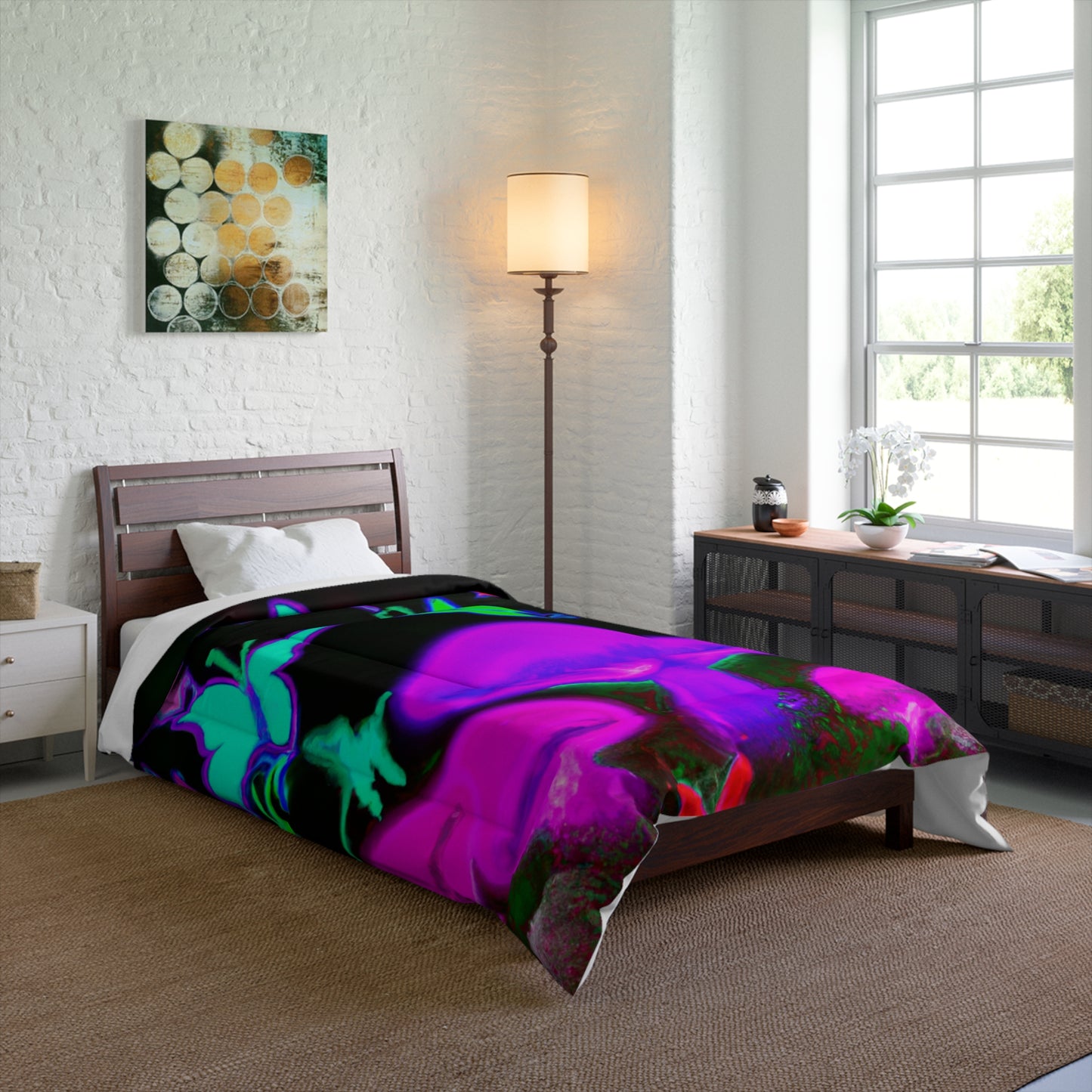 Neon Prismatic Splendor. Butterflies & Mushrooms Comforter Blanket
