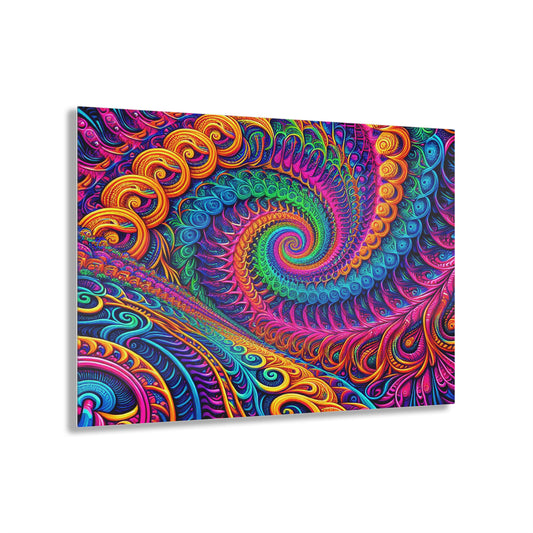 Radiant Techno Celestial Maze. Trippy infity Pattern 1/4" Glossy Acrylic Art