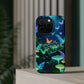 "Neon Meadow" Neon Butterflies and Mushrooms Premium Art Magsafe Magnet Tough IPhone 13 14 15 Pro Plus Max and Mini in Matte and Glossy Phone cases