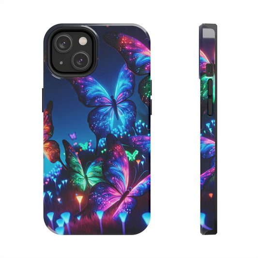 "Electric Morpho Rain" NEON Butterflies Tough Phone Case Iphone  7 8 9 10 11 12 13 14 SE X XR XS Pro Max Mini Plus