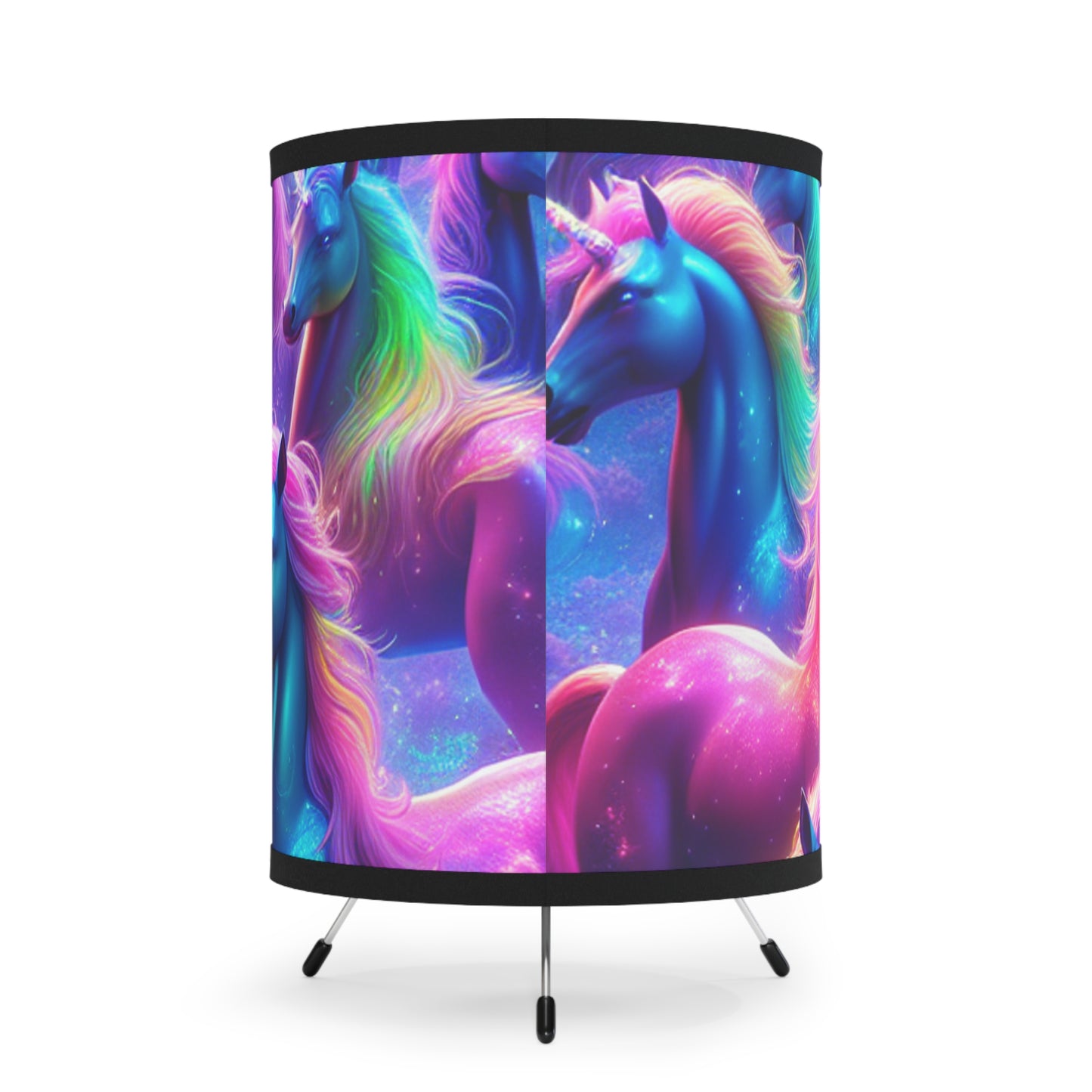 "Neon Rainbow Unicorns" - NEON Unicorns Art Tripod Lamp