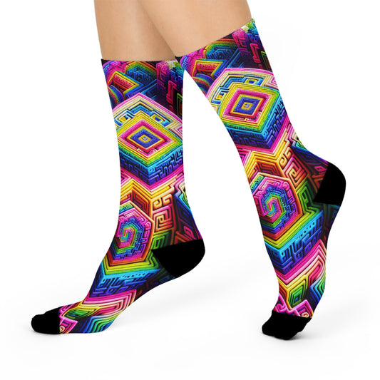 Vibrant Neon Infinity Dreamscapes Trippy Cushioned Crew Socks