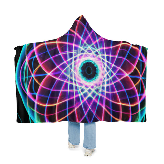 "Electric Universe" - NEON Infinity Patterns Art Hooded Snuggle Blanket