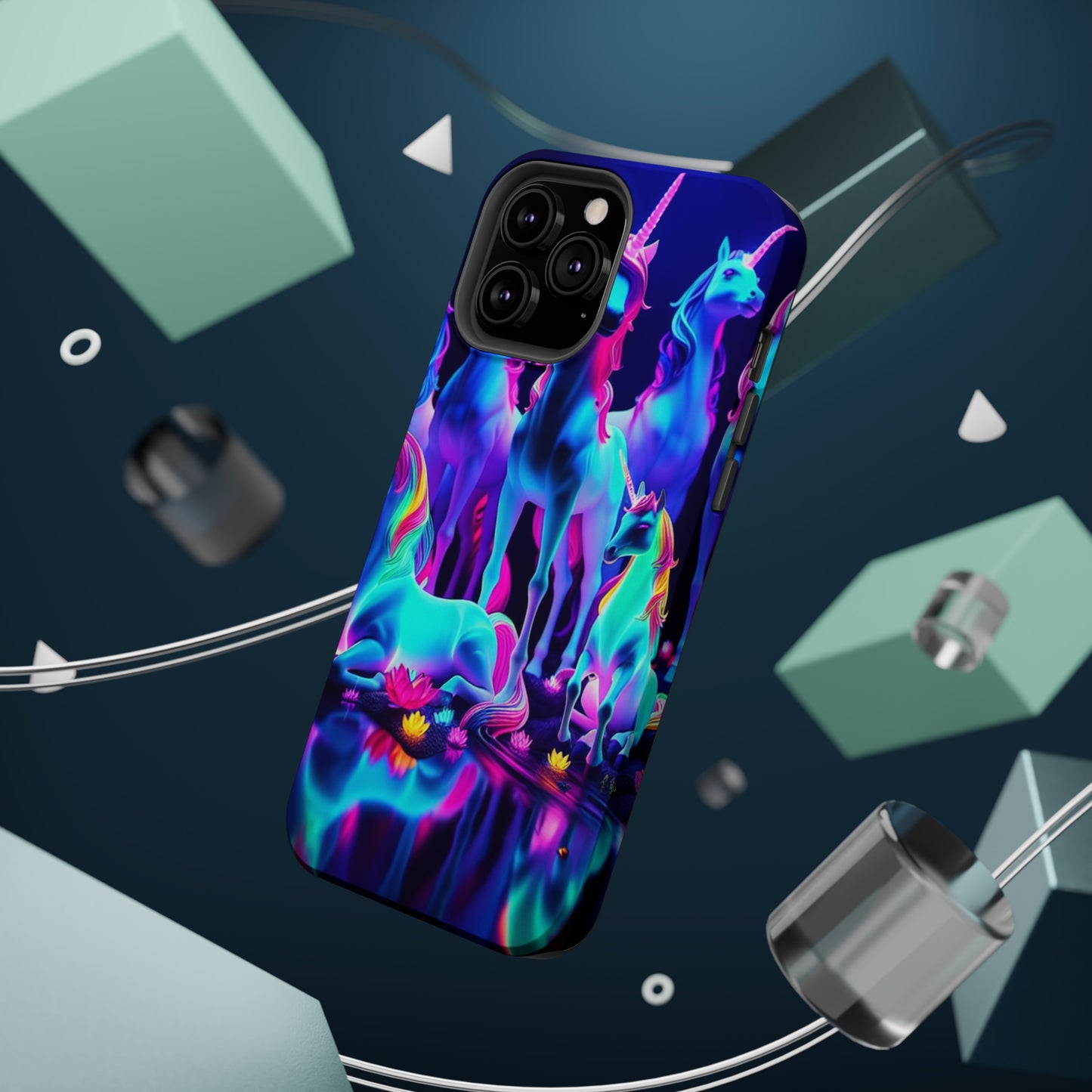'Neon Dreamscape of Uni-Colors' Neon Unicorns Premium Art Magsafe Magnet Tough IPhone 13 14 15 Pro Plus Max and Mini in Matte and Glossy Phone cases