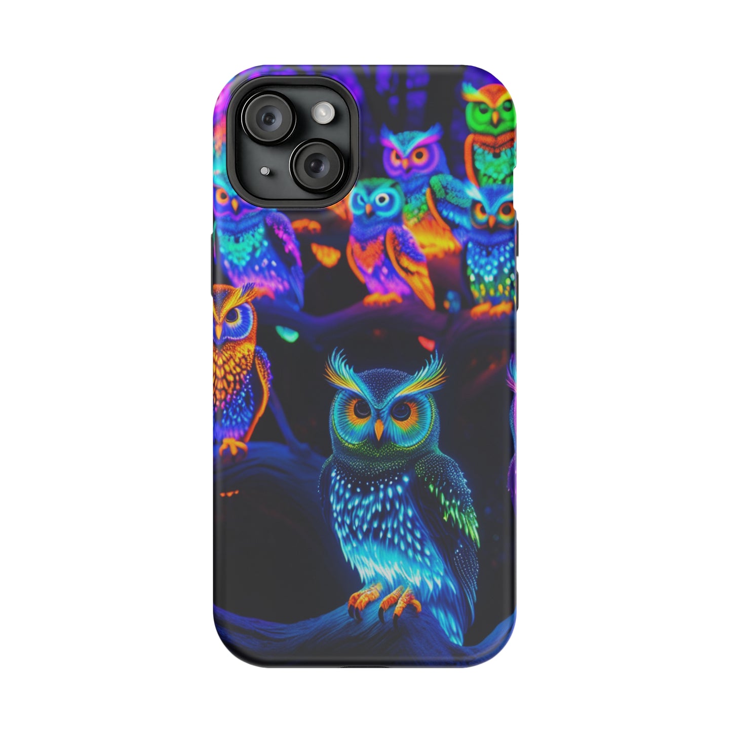 Glowing Neon Clan. Neon Owls Premium Art Magsafe Magnet Tough IPhone 13 14 15 Pro Plus Max and Mini in Matte and Glossy Phone cases