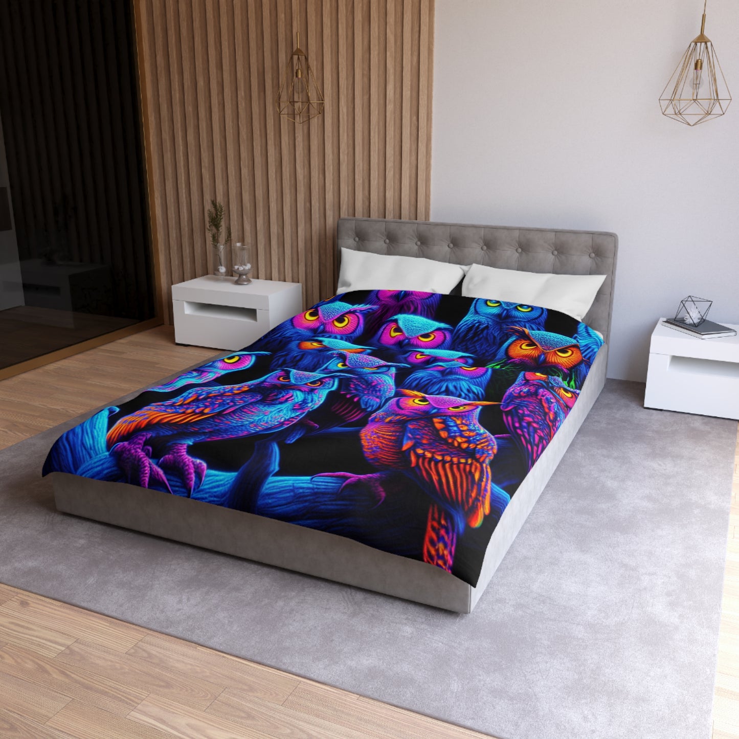 Carlo Gentile - NEON Owls Microfiber Duvet Cover