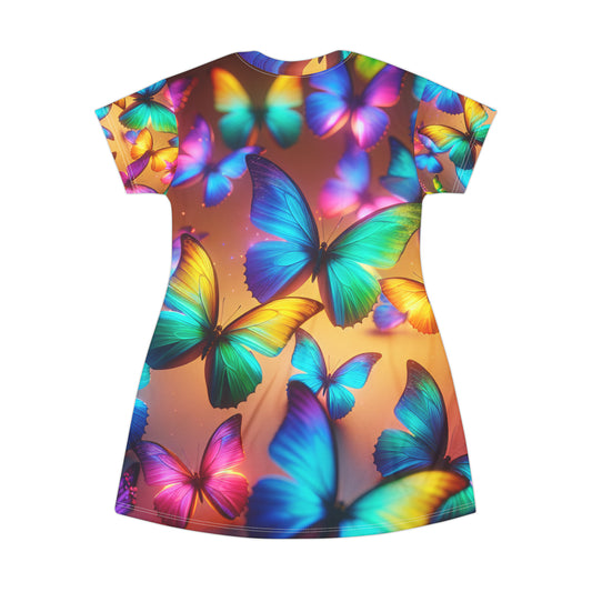 "Neon Butterfly Dreamscape" Neon Butterflies Womans T Shirt Dress