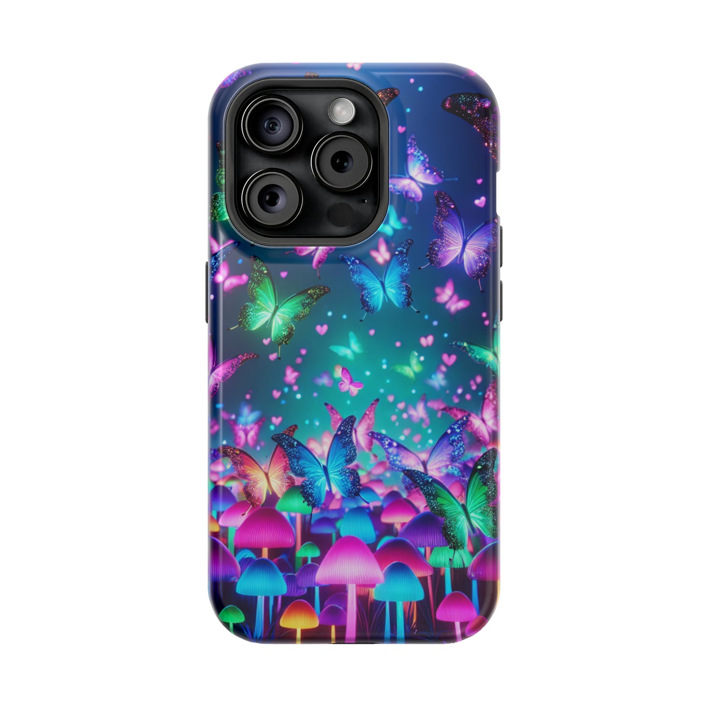 Neon Eden. Neon Butterflies and Mushrooms Premium Art Magsafe Magnet Tough IPhone 13 14 15 Pro Plus Max and Mini in Matte and Glossy Phone cases