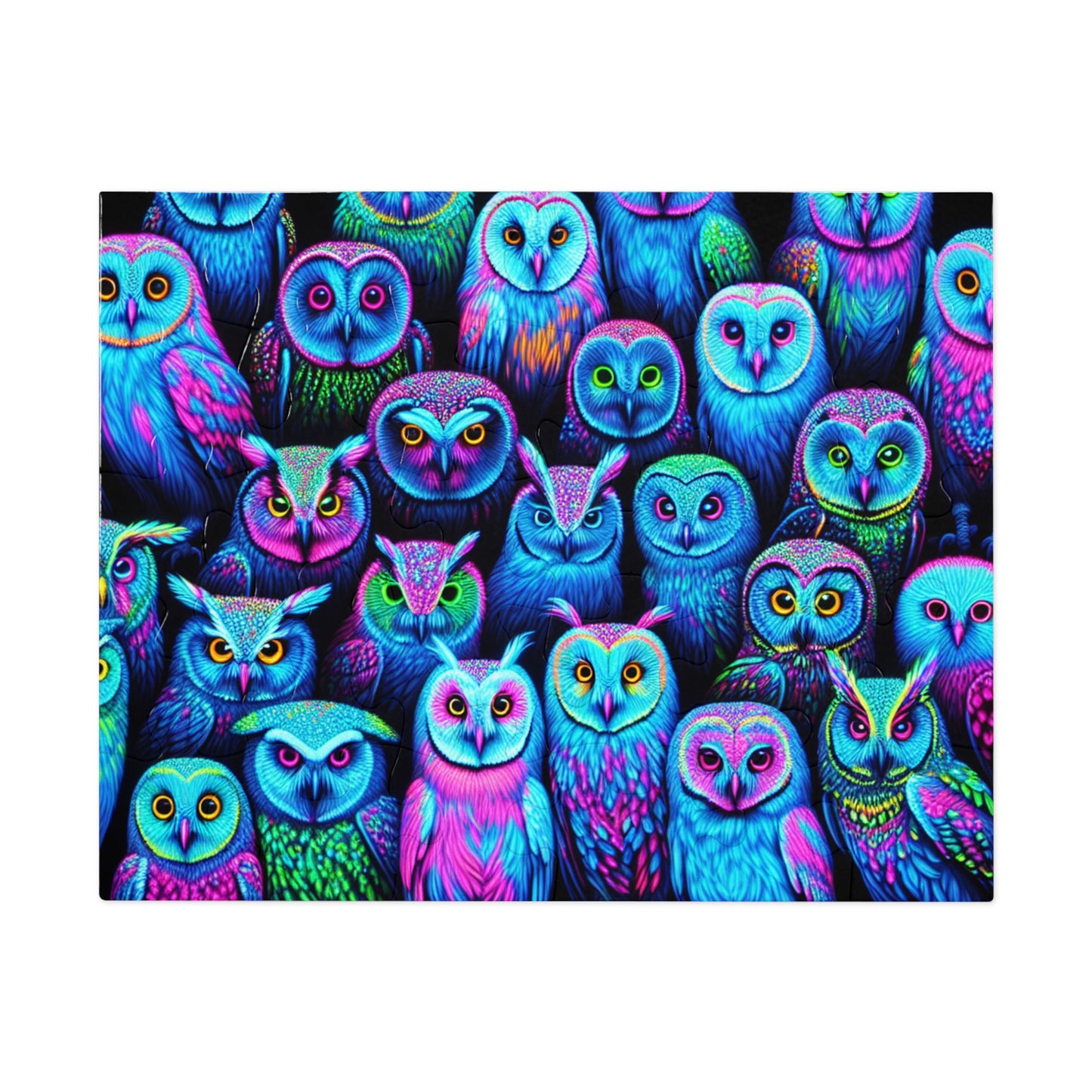 "Neon Nocturnal" - Neon Owls Puzzle 30, 110, 252, and 1000 Pieces