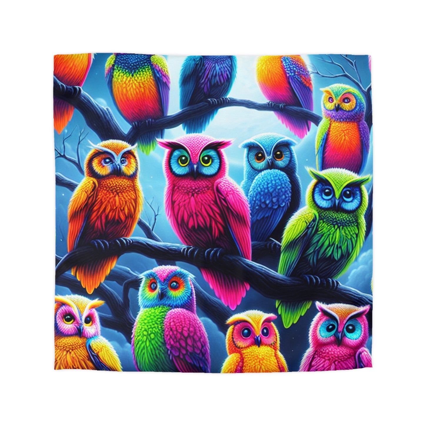 Felipeo da Pintorelli - NEON Owls Microfiber Duvet Cover
