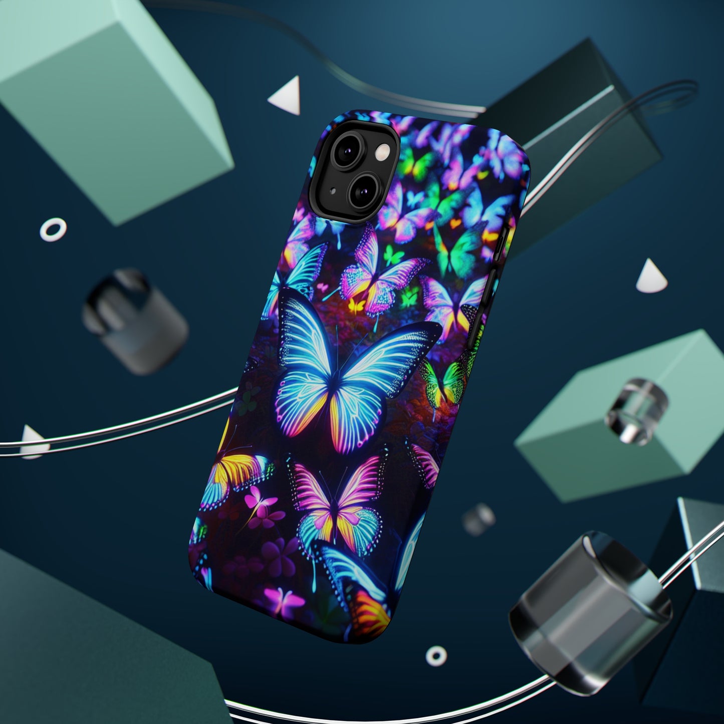 "Neon Butterflies in the Night Sky" Neon Butterflies Premium Art Magsafe Magnet Tough IPhone 13 14 15 Pro Plus Max and Mini in Matte and Glossy Phone cases