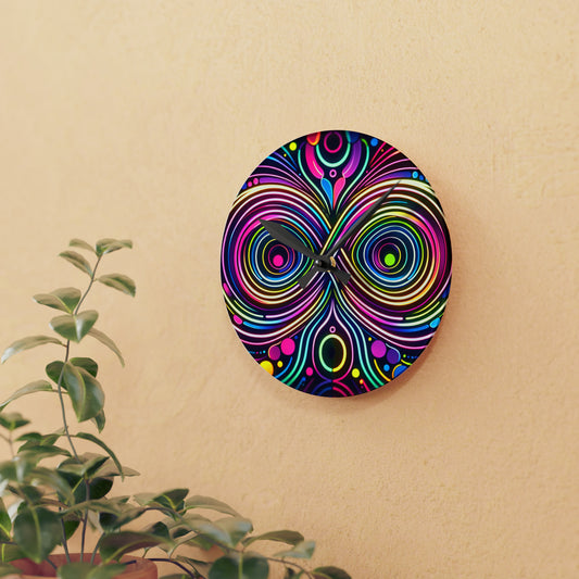 Vibrant Neon Infinity Spirograph. Infinity Patterns Art Acrylic Clock
