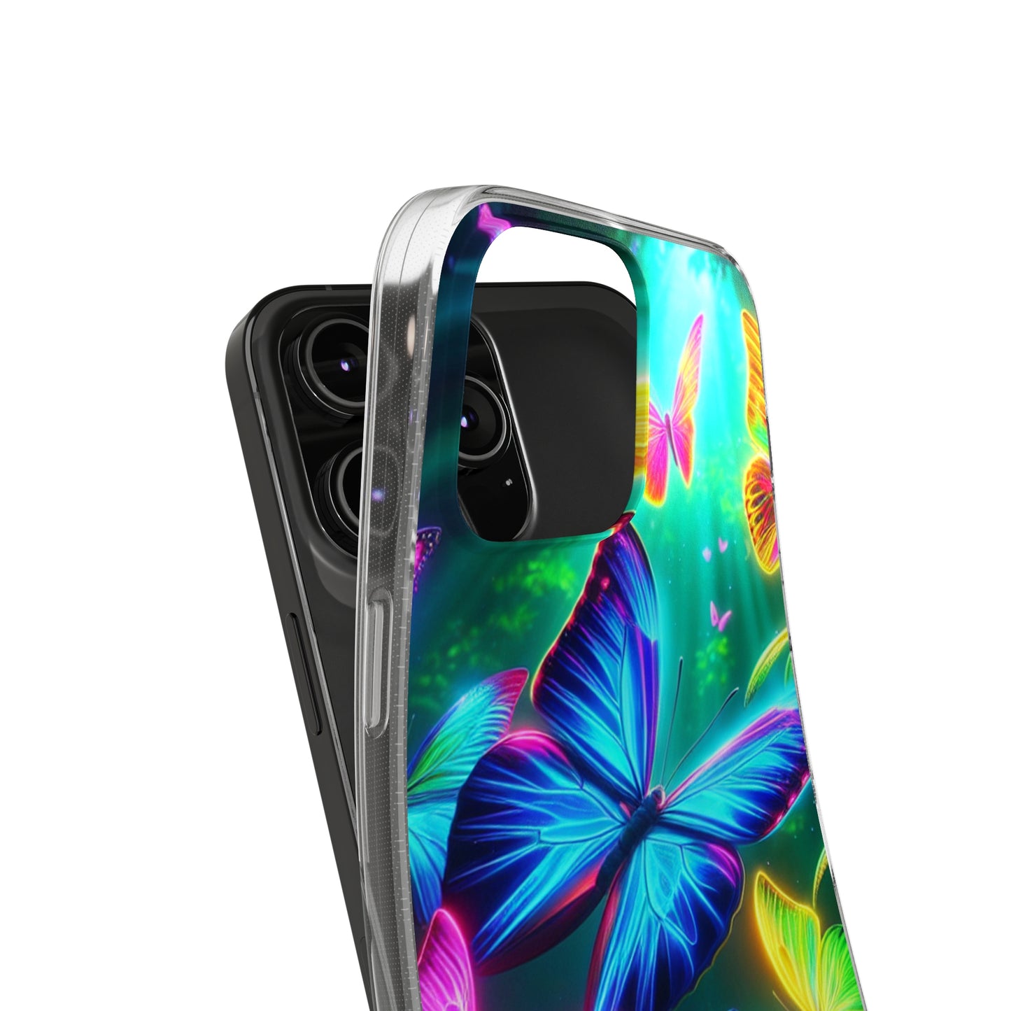 "Vivid Neon Flyaways" NEON Butterflies Art Polycarbonate Phone Case Samsung Galaxy s21 s22 Google Pixel 6 Iphone 11 12 13 14 Pro Max Mini Plus