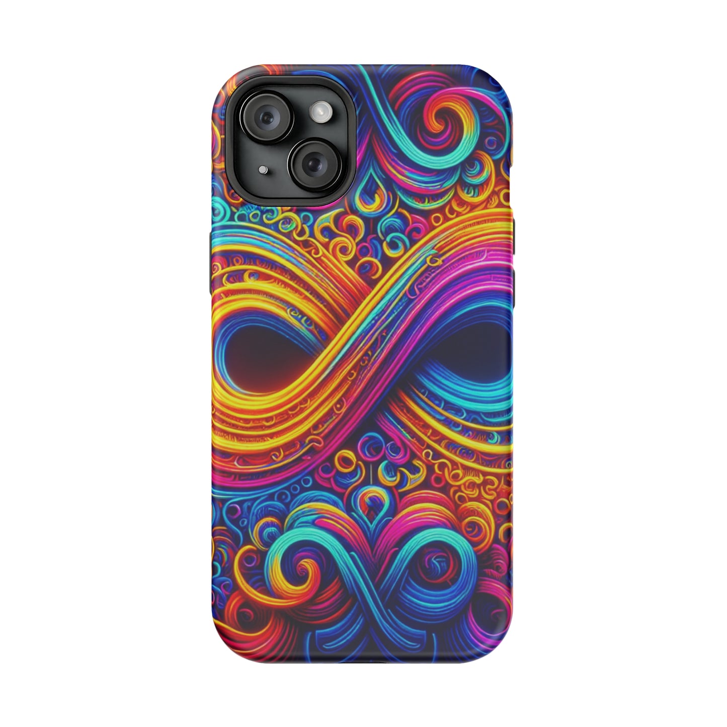 ElectroFractal Fluorescence. Neon Trippy Infinity Patterns Premium Art Magsafe Magnet Tough IPhone 13 14 15 Pro Plus Max and Mini in Matte and Glossy Phone cases
